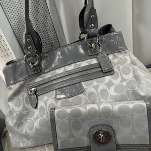 Coach Gray and Black Signature Shoulder Bag